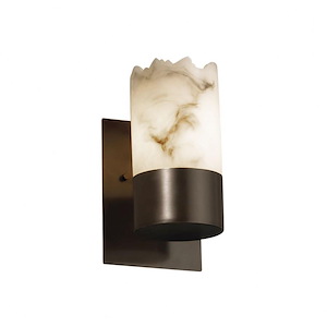 LumenAria Dakota - 1 Light Uplight Wall Sconce with Cylinder/Broken Rim Faux Alabaster Shade - 1035127