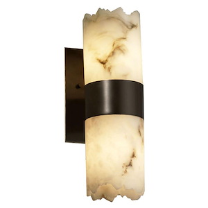 LumenAria Dakota - 2 Light Downlight Wall Sconce with Cylinder/Broken Rim Faux Alabaster Shade - 1035129