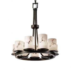 LumenAria Dakota - 9 Light Ring Chandelier with Cylinder/Flat Rim Faux Alabaster Shade - 1035134