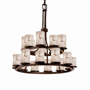 LumenAria Dakota - 21 Light 2-Tier Ring Chandelier with Cylinder/Flat Rim Faux Alabaster Shade - 1035136