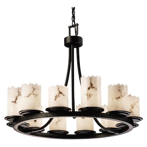 LumenAria Dakota - 12 Light Short Ring Chandelier with Cylinder/Broken Rim Faux Alabaster Shade - 1035139