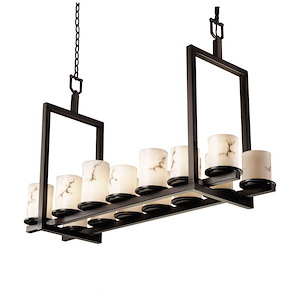 LumenAria Dakota - 14 Light Short Bridge Chandelier with Cylinder/Flat Rim Faux Alabaster Shade - 1035140