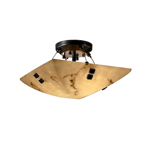 LumenAria Finials - 2 Light Semi-Flush Mount with Square Bowl Faux Alabaster Shade and Square Finials - 1038565