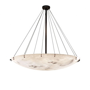 LumenAria Finials - 16 Light Pendant with Round Bowl Faux Alabaster Shade and Cylinder Finials