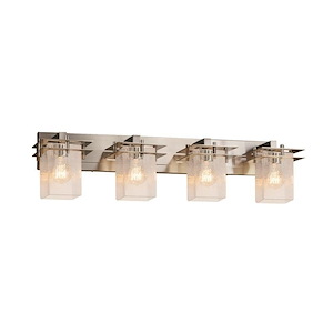 Fusion Metropolis - 4 Light Bath Bar with Square Cylinder Seeded Glass Shade