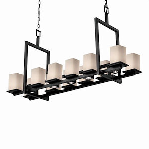 Fusion Montana - 12 Light Up and 5 Downlight Short Bridge Chandelier with Square/Flat Rim Opal Glass Shade