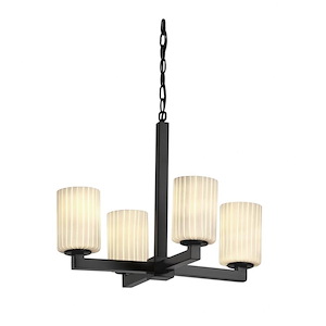 Fusion Modular - 4 Light Chandelier with Cylinder/Flat Rim Ribbon Glass Shade