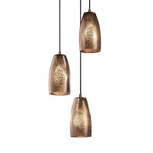 Fusion Small - 3 Light Cluster Pendant with Tall Tapered Cylinder Mercury Glass Shade - 1034947