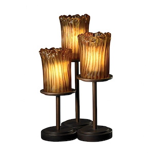Veneto Luce Dakota - 3 Light Table Lamp with Cylinder/Rippled Rim Amber Venetian Glass - 1036471