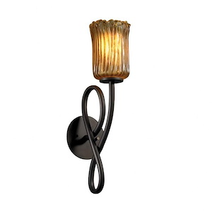 Veneto Luce Capellini - 1 Light Wall Sconce with Cylinder/Rippled Rim Amber Venetian Glass