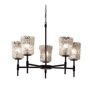 Veneto Luce Union - 5 Light Chandelier with Cylinder/Rippled Rim Clear Textured Venetian Glass - 1035828