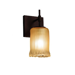 Veneto Luce Union - 1 Light Short Wall Sconce with Cylinder/Rippled Rim Gold/Clear Rim Venetian Glass