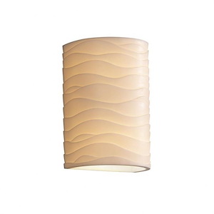 Porcelina - 9.25 Inch 13W 1 LED Small Cylinder Open Top and Bottom Wall Sconce with Waves Faux Porcelain Shade - 1208186