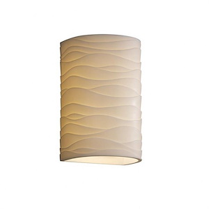 Porcelina - 12.5 Inch 13W 1 LED Large Cylinder Open Top and Bottom Outdoor Wall Sconce with Waves Faux Porcelain Shade