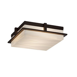 Porcelina Avalon - 14 Inch 22W 1 LED Outdoor Flush Mount Square with Waves Faux Porcelain Shade