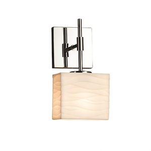 Porcelina Union - 1 Light ADA Wall Sconce Rectangle with Waves Faux Porcelain Shade