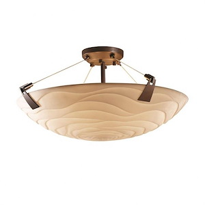 Porcelina Tapered Clips - 3 Light Semi-Flush Mount Round Bowl with Waves Faux Porcelain Shade - 1035355