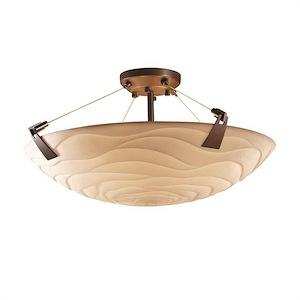 Porcelina Tapered Clips - 6 Light Semi-Flush Mount Round Bowl with Waves Faux Porcelain Shade