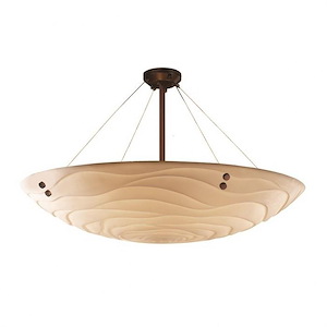 Porcelina Finials - 12 Light Semi-Flush Mount Round Bowl with Waves Faux Porcelain Shade and Cylinderical Finials