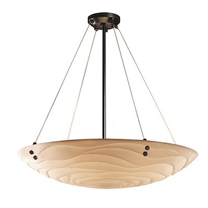 Porcelina Finials - 8 Light Pendant Round Bowl with Waves Faux Porcelain Shade and Cylinderical Finials - 1038691