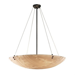Porcelina Finials - 8 Light Pendant Round Bowl with Banana Leaf Faux Porcelain Shade and Square Finials - 1038693