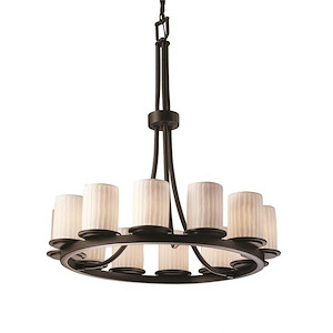 Limoges Dakota - 12 Light Tall Ring Chandelier with Waterfall Flat Rim Cylinder Shade