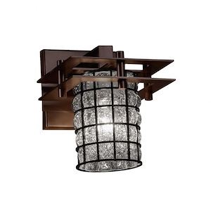 Wire Glass Metropolis - 1 Light 2 Flat Bars Wall Sconce with Cylinder Flat Rim Shape Grid with Clear Bubble Wire Glass Shades
