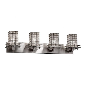 Wire Glass Metropolis - 4 Light Bath Bar with Square Flat Rim Shape Grid with Clear Bubble Wire Glass Shades - 1036605