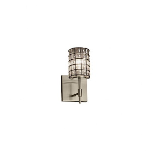 Wire Glass Union - 1 Light Short Wall Sconce with Cylinder Flat Rim Shape Grid with Clear Bubble Wire Glass Shades