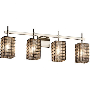 Wire Glass Union - 4 Light Bath Bar with Square Flat Rim Shape Grid with Clear Bubble Wire Glass Shades - 1036628