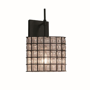 Wire Glass Union - 1 Light ADA Wall Sconce with Oval Shape Grid with Clear Bubble Wire Glass Shades