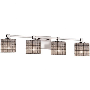 Wire Glass Tetra - 4 Light Bath Bar with Oval Shape Grid with Clear Bubble Wire Glass Shades
