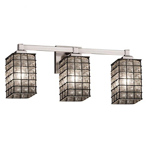 Wire Glass Regency - 3 Light Bath Bar with Square Flat Rim Shape Grid with Clear Bubble Wire Glass Shades - 1036676
