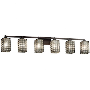 Wire Glass Regency - 6 Light Bath Bar with Square Flat Rim Shape Grid with Clear Bubble Wire Glass Shades