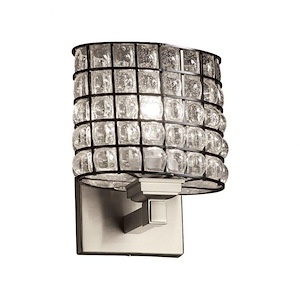 Wire Glass Regency - 1 Light ADA Wall Sconce with Oval Shape Grid with Clear Bubble Wire Glass Shades - 1036689