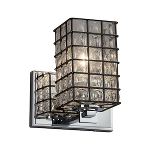 Wire Glass Era - 1 Light Wall Sconce with Square Flat Rim Shape Grid with Clear Bubble Wire Glass Shades