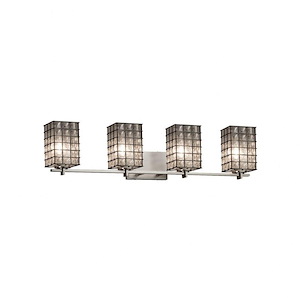 Wire Glass Era - 4 Light Bath Bar with Square Flat Rim Shape Grid with Clear Bubble Wire Glass Shades - 1036706