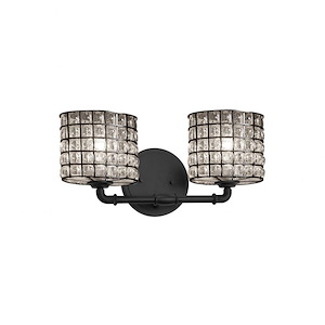 Wire Glass Bronx - 2 Light Bath Bar with Oval Shape Grid with Clear Bubble Wire Glass Shades
