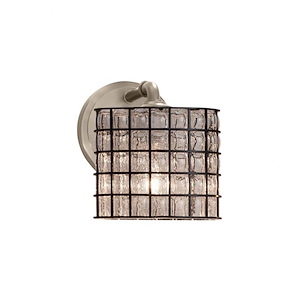 Wire Glass Bronx - 1 Light ADA Wall Sconce with Oval Shape Grid with Clear Bubble Wire Glass Shades