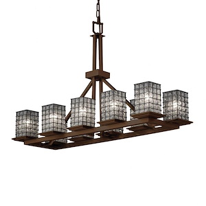 Wire Glass Montana - 10 Light Rectangular Ring Chandelier with Square Flat Rim Shape Grid with Clear Bubble Wire Glass Shades - 1036798