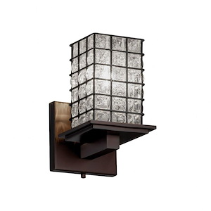 Wire Glass Montana - 1 Light Wall Sconce with Square Flat Rim Shape Grid with Clear Bubble Wire Glass Shades - 1036799