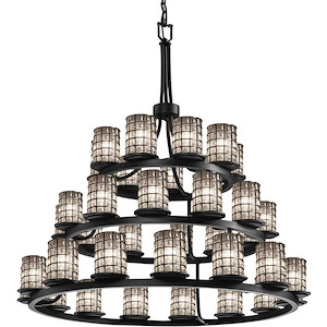 Wire Glass Dakota - 36 Light 3-Tier Ring Chandelier with Cylinder Flat Rim Shape Grid with Clear Bubble Wire Glass Shades - 1036839
