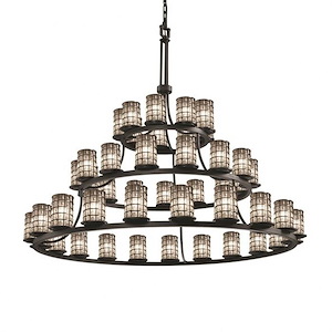 Wire Glass Dakota - 45 Light 3-Tier Ring Chandelier with Cylinder Flat Rim Shape Grid with Clear Bubble Wire Glass Shades - 1036841
