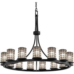 Wire Glass Dakota - 15 Light Ring Chandelier with Cylinder Flat Rim Shape Grid with Clear Bubble Wire Glass Shades
