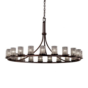 Wire Glass Dakota - 21 Light Ring Chandelier with Cylinder Flat Rim Shape Grid with Clear Bubble Wire Glass Shades - 1036845