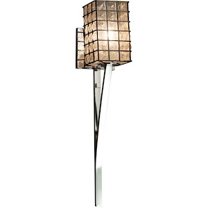 Wire Glass Sabre - 1 Light Wall Sconce with Square Flat Rim Shape Grid with Clear Bubble Wire Glass Shades