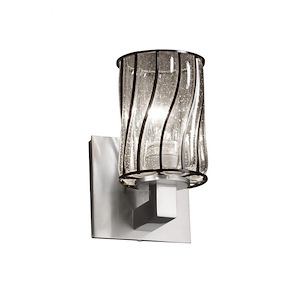 Wire Glass Modular - 1 Light Wall Sconce with Cylinder Flat Rim Shape Swirl with Clear Bubble Wire Glass Shades - 1036905