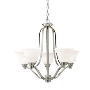 Langford - 5 Light Chandelier with White Glass Shades - with Transitional inspirations - 24.5 inches tall by 27.25 inches wide - 732711