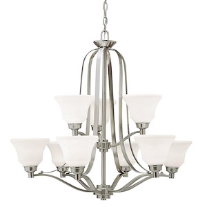 Langford - 9 Light 2-Tier Chandelier with White Glass Shades - with Transitional inspirations - 30.5 inches tall by 33 inches wide