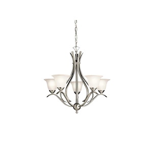 Dover - 5 light Chandelier with White Glass Shades - with Transitional inspirations - 23 inches tall by 24 inches wide